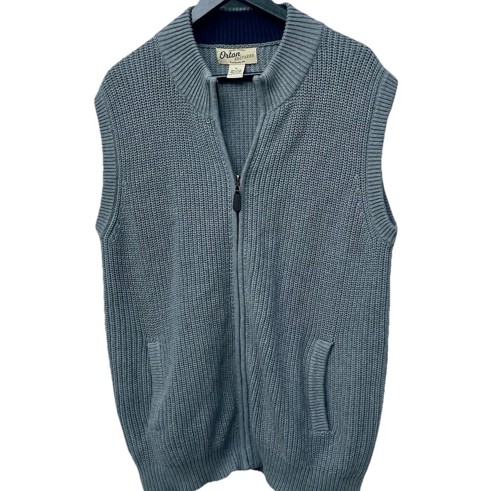 Orton Brothers Mens XL Full Zip Shaker Knit Cotton Sweater Vest Slate Blue Gray